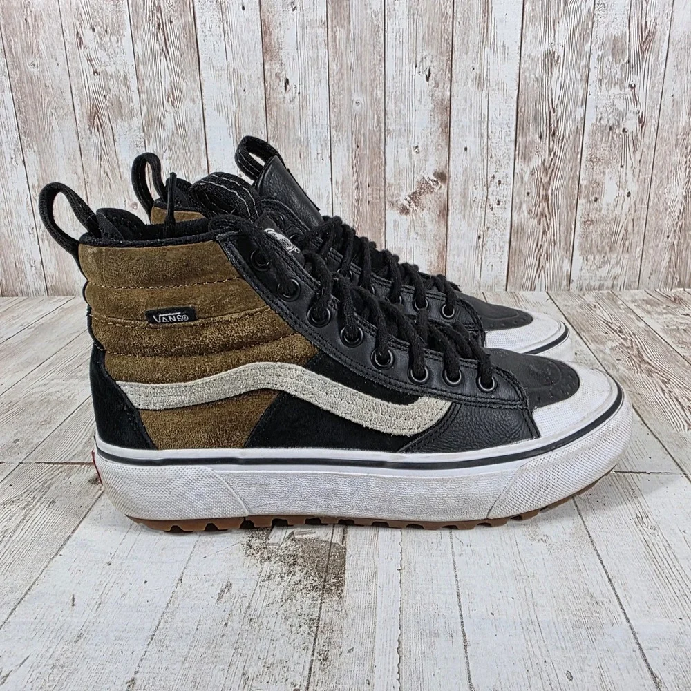 Vans Sk8-Hi MTE High Top Sneakers Black Brown Leather Suede Womens 8 Mens 6.5
